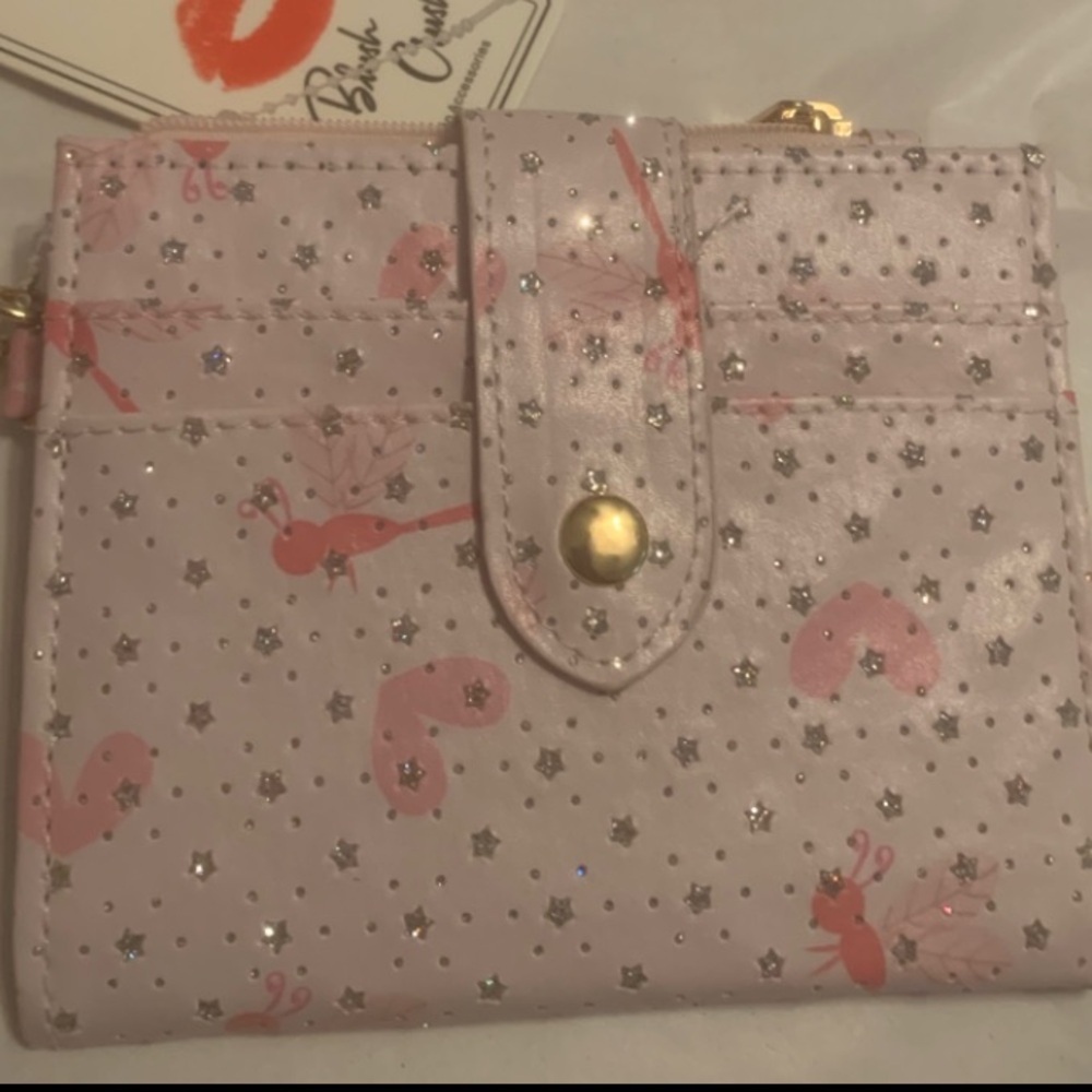 Sparkly Pink Heart Card Holder with zip Coin Pouch and gold Keyring NWT - Picture 4 of 5